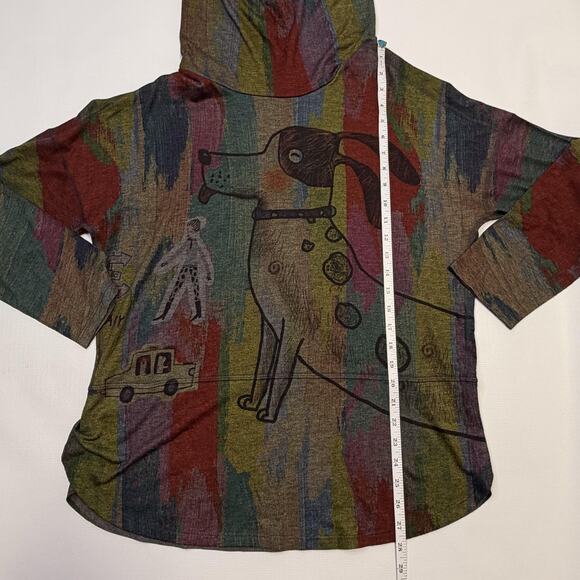 Inoah Shirt Womens Large Multicolor Dog Art Cowl Neck Long Sleeve Tunic Top - Picture 5 of 9